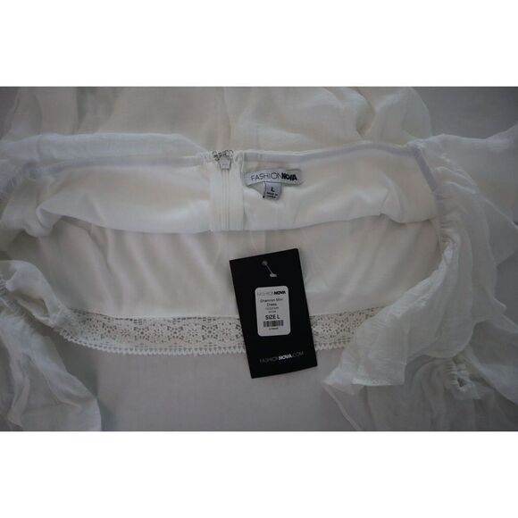 Fashion Nova FE22F048 Women's Sz L White Lace Detail Shannon Mini Dress - Picture 12 of 14